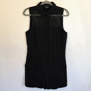 Topshop Collared Button Front Dressy Black Sleeveless Romper Size10
